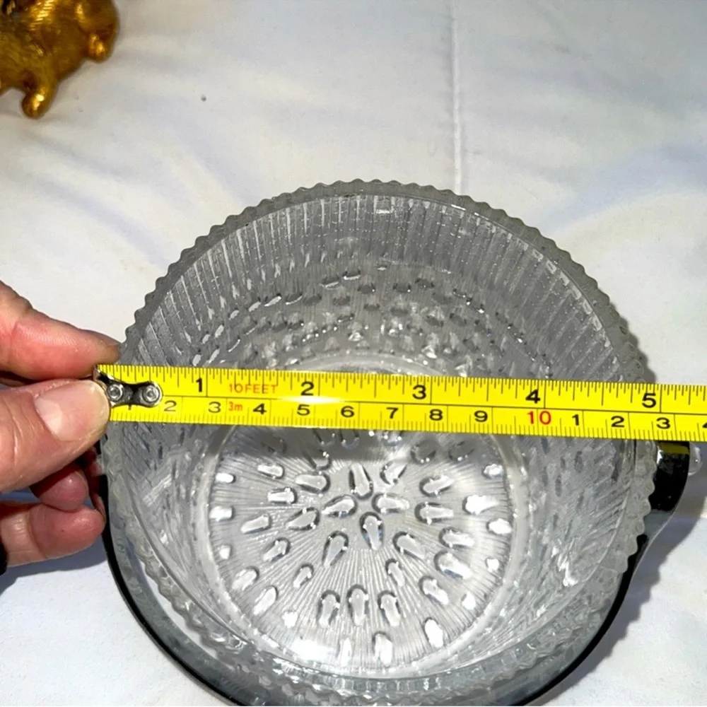 Set of two texture glass ice buckets or votive holders with chrome handles. 2